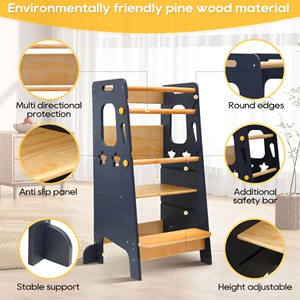 Tour d'apprentissage pliable moderne et réglable pour tout-petits, 2 hauteurs, marchepied d'aide pour enfants de 1 à 6 ans, anti-chute, pour utilisation sous l'évier de la salle de bain - Product Image 5