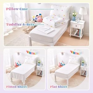 Ensemble de housse de couette en coton coloré OEKO pour filles, ensemble de draps de lit pour bébé en jacquard à pois capitonnés, ensemble de literie personnalisé pour tout-petits - Product Image 5