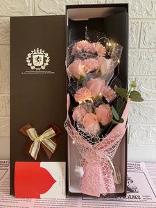 Nouvelle boîte cadeau lumineuse pour la Saint-Valentin, fleurs artificielles, bouquet <span class=keywords><strong>de</strong></span> œillets rouges et roses pour couple et mère, avec lumière LED - Product Image 2