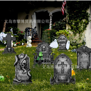 Décoration d'Halloween en forme de pierre tombale de crâne, ornement de bureau en résine pour l'aménagement de scènes de fête - Product Image 5