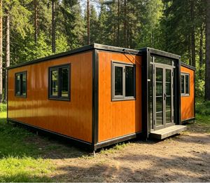 Casa Contenedor Expandible de Doble Ala Lakeside, Prefabricada con Acabado de <span class=keywords><strong>Madera</strong></span>, Casa Modular Pequeña, ADU, Cabaña Vacacional Frontal al Agua - Product Image 1