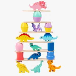 Hoye artisanat en bois dinosaure blocs empilables pour les tout-petits enfants jeu de bloc d'équilibre préscolaire jouet éducatif précoce