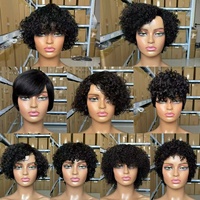 Perruques en gros fabriquées à la machine - Style coupe pixie courte 100% cheveux humains vierges brésiliens noirs, adaptées aux femmes noires