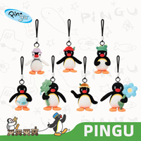 Lot de 7 porte-clés en peluche officiels Pingu « Sondes florales », breloques de sac mignonnes sur le thème des fleurs, jouets en peluche