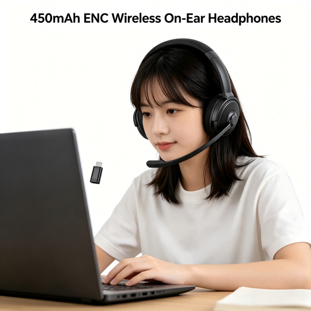 2026 New Wireless On-Ear Headphones 40mm Driver 450mAh Qualcomm Apt-X HD for Meetings