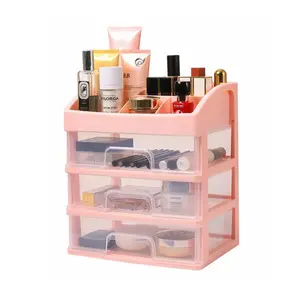 Kotak penyimpanan Makeup meja rias plastik murah dengan 3 laci untuk semua kosmetik