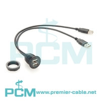 Câble d'extension à double port USB2.0 pour montage sur panneau rond, câble répartiteur USB combiné pour montage sur châssis, câble empilé USB-A encastré