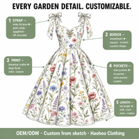 Robe Midi Plissée à Bretelles Fines Broderie Florale Personnalisée Style Bustier avec Poches pour Femme, Vente en Gros, Fabricant OEM, Style Bohème