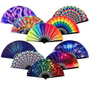 Abanicos plegables de mano de bambú negro duraderos, ventilador de mano Rave grande de 33cm con logotipo personalizado impreso para fiesta y baile - Product Image 1