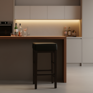 Ensemble de 2 tabourets de bar en bois massif finition expresso de 29 pouces avec siège en similicuir noir pour utilisation au bar - Product Image 2