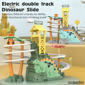 Juego de Pista de Carreras de Dinosaurios para Niños con Escaleras, Luces y Música, Juguete de Montaña Rusa, Tobogán y Pista de Autos - Product Image 3