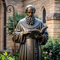 Décor catholique en laiton Europe Patron Saint Benoît règle fondateur tenir règle et croix sceptre grandeur nature St Benoît Statue en Bronze