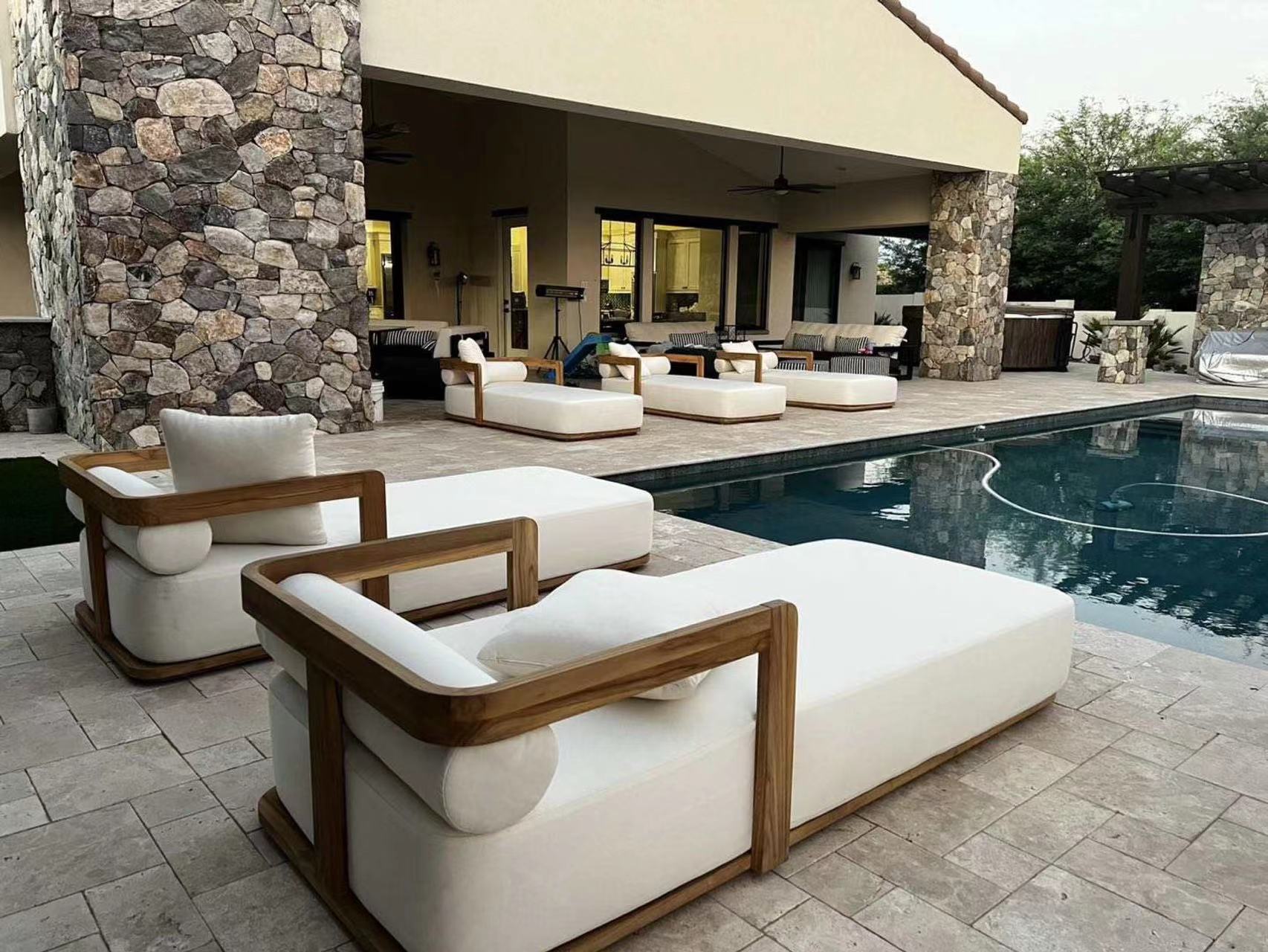 SIGMA Teak Wood Sun Loungers For Pool Side Outdoor Teak Furniture Wood Chaise Lounge