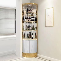 Meuble à vin de luxe accessible en acier inoxydable et titane, miroir, sur pied, triangulaire, en forme d'éventail, pour coin mural, salon domestique