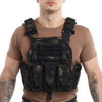 Gilet tactique de chasse Molle avec triple pochette pour chargeurs, pochettes latérales à ceinture, dégagement rapide - Ajustement universel, polyester haute résistance