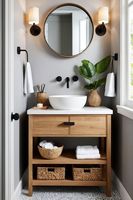 Meuble-lavabo mural en bois avec tiroirs pour projet hôtelier moderne