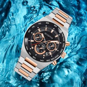 Montre pour homme Besseron personnalisée de haute qualité avec mouvement VK63, noir et or rose, multifonctionnelle, pour cadeau d'affaires - Product Image 4
