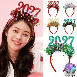 Fascia per Capodanno con Display Digitale LED Stile 2027, '<span class=keywords><strong>Felice</strong></span> <span class=keywords><strong>Anno</strong></span> <span class=keywords><strong>Nuovo</strong></span>' <span class=keywords><strong>e</strong></span> 'Buon <span class=keywords><strong>Natale</strong></span>', con Accessori per Foto di Festa - Product Image 1