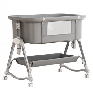 <span class=keywords><strong>Lit</strong></span> bébé portable moderne en métal, pliable avec roues et moustiquaire ; Co-sleeper réglable en hauteur pour nouveau-nés, à placer près du <span class=keywords><strong>lit</strong></span> des <span class=keywords><strong>parents</strong></span> - Product Image 5
