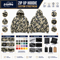 Sweat-shirt à capuche zippé camouflage personnalisé pour homme avec étiquette numérique sur la manche, style streetwear moderne, OEM ODM