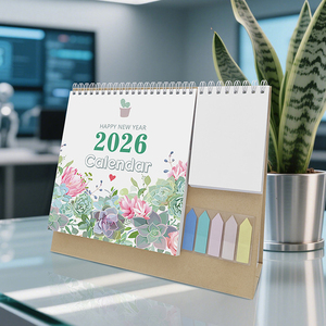 Custom Promotional Office Desk Calendar 2026 Advert Logo Desktop Paper Table Flip Stand Pad With Sticky Note Chinese Calendar