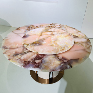 青とピンクの翡翠天然石モダンラウンドダイニングテーブル高級家庭用家具オニキス - Product Image 2