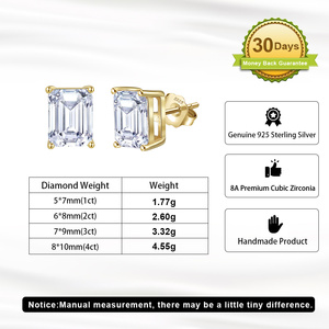 RINNTIN LZE56 Classic 1ct/2ct/3ct/4ct <strong>Emerald</strong> Cut Diamond S925 Sterling Silver 8A Cubic Zirconia <strong>Stud</strong> <strong>Earrings</strong> for Women Men - Product Image 6