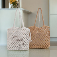 Bolso de Mano Tejido de Algodón para Mujer, Estilo Boho, Bolso de Ganchillo, Bolso de Playa de Macramé Hecho a Mano