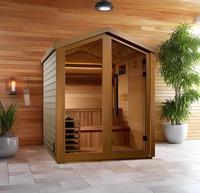 Ruang Sauna uap taman besar kustom kelas atas 6kw kompor listrik Modern luar ruangan merah Cedar rumah uap kering