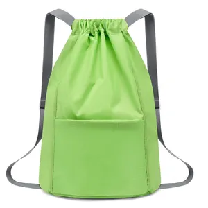 Plain green outdoor sports waterproof drawstring bags custom made printing logo kids adult backpack