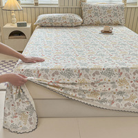 Drap YIXUAN 100% Coton, Tissage Grossier Style Ancien, Rafraîchissant, Style Coréen, Bordé de Dentelle, Antibactérien, Anti-acariens, Évacuation de l'humidité