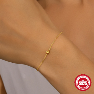 Nuovo Bracciale da Donna JOYE in <span class=keywords><strong>Argento</strong></span> Sterling <span class=keywords><strong>925</strong></span> con Stella a Otto Punte Liscia e Placcatura in Oro Vero, Stile Minimalista Elegante INS - Product Image 3