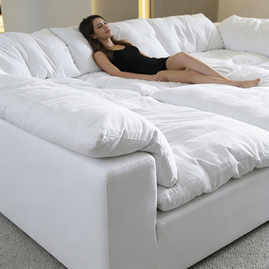 Sofá Modular Moderno Boucle Blanco Nube, Sofá Seccional en Forma de L, Sofá Esquinero con Plumas de Ganso Comprimidas - Product Image 6