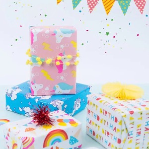 Custom Unicorn Rainbow Birthday Gift <b>Wrap</b> <b>Paper</b> <b>Roll</b> Double Sided Coated Eco-Friendly Recyclable Digital Printing <b>Paper</b> - Product Image 1
