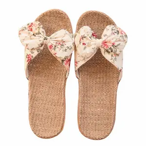 Bowknot Indoor Home Linen Wholesale Summer Casual Clear Lady Sandals Shoes New Flat Women Slippers