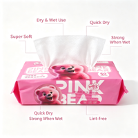 Serviettes faciales non tissées motif ours mignon 140 g/m² jetables usage sec et humide double usage grand format à suspendre respectueuses de la peau vente en gros OEM