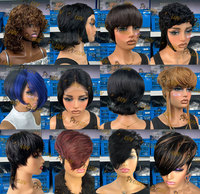 Wig Pixie Pendek Grosir Warna 1b, Wig Potongan Bowl, Vendor Rambut Asli untuk Wanita Kulit Hitam, Rambut Brasil Tanpa Lem