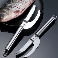 Couteau à poisson 3-en-1 USSE en acier inoxydable, grattoir multifonction pour enlever les écailles de poisson, 22,8x4 cm, léger, 53 g, logo imprimé