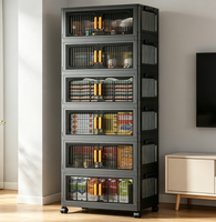 Armoire de rangement pliable multi-niveaux, minimaliste, moderne, en plastique, avec deux portes, 6 étagères, anti-poussière, meubles de maison, salon
