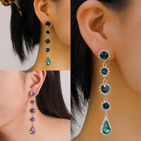 2026 meilleure vente luxe Style longue forme ronde boucles d'oreilles goutte à la main multicolore goutte d'eau Zircon incrusté alliage boucles d'oreilles goutte