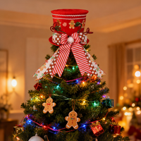 Chapeau de sapin de Noël pliable en velours avec nœud, ornement de sommet d'arbre rétractable, vente en gros
