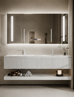 Comptoir de salle de bain moderne en pierre frittée avec miroir intelligent mural, lavabo en pierre étanche pour usage hôtelier