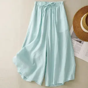 <span class=keywords><strong>Pantalones</strong></span> Anchos de <span class=keywords><strong>Lino</strong></span> y Algodón para <span class=keywords><strong>Mujer</strong></span>, Estilo Vintage, Color Sólido, Casuales, Holgados, Rectos, Elegantes - Product Image 2