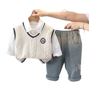 Vêtements pour enfants, costume d'automne pour garçon, veste et <span class=keywords><strong>pull</strong></span> pour enfants, printemps et automne, chemise blanche et pantalon long, ensemble trois pièces pour tout-petits - Product Image 1
