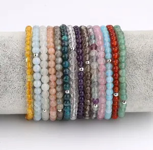 High Quality 4mm Natural Semi-precious Stone 925 Sterling Silver Beads Elastic Gemstone Bracelet For Women