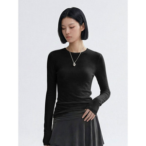 Suéter de Lã Coreano Tricotado com 80 Fios, Gola Redonda, Lavável à Máquina, Ajuste Slim, Manga Longa, Camiseta Base Macia - Product Image 3