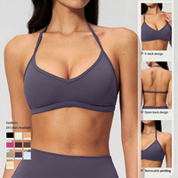 Soutien-gorge de sport sans couture pour femme, taille haute, dos ouvert, col halter, soutien léger, rembourré, pour yoga et pilates, 1 Nylon Spandex, Vente en gros