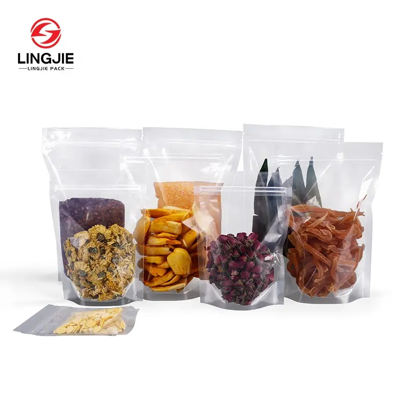 Lingjie Plastic Bags Wholesale Waterproof Pouches Custom Packaging Zip Lock Clear Stand Bag With Custom Logo