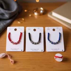 Bracelet Perlé en Acier Inoxydable 5 Yeux Rouge Noir Bleu Fait Main Ensemble de Bijoux Tendance 12 Pièces Unisexe Cadeau Style Tendance - Product Image 3