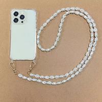 Étui de téléphone de luxe à la mode avec longue chaîne de perles, transparent, antichoc, étanche, avec cordon bandoulière pour 11-17 Pro Max